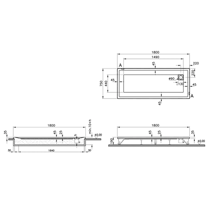 Vitra T Flat Duş Teknesi 180x75 cm