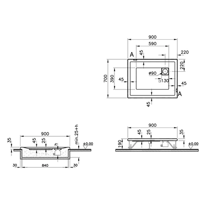 Vitra T Flat Duş Teknesi 90x70 cm
