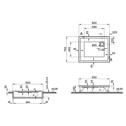 Vitra T Flat Duş Teknesi 90x75 cm