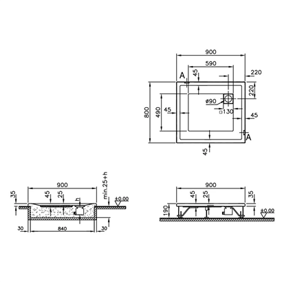 Vitra T Flat Duş Teknesi 90x80 cm