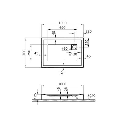 Vitra T Monoblok Duş Teknesi 100x70 cm