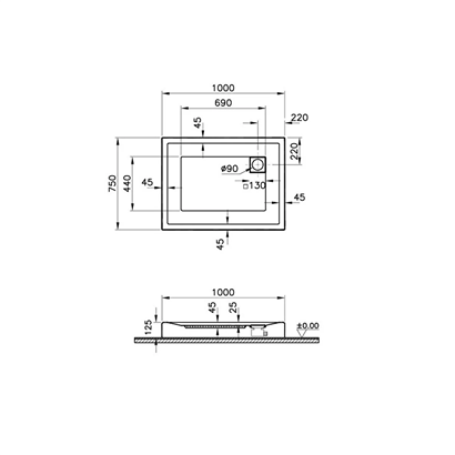 Vitra T Monoblok Duş Teknesi 100x75 cm