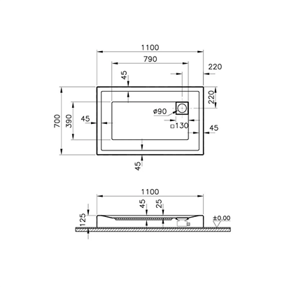 Vitra T Monoblok Duş Teknesi 110x70 cm