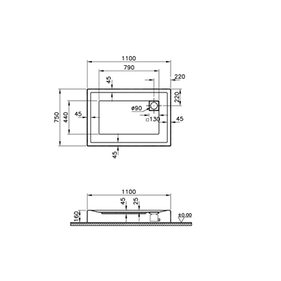 Vitra T Monoblok Duş Teknesi 110x75 cm
