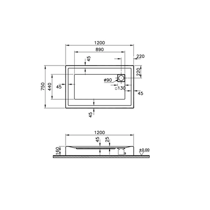 Vitra T Monoblok Duş Teknesi 120x75 cm