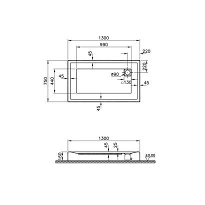 Vitra T Monoblok Duş Teknesi 130x75 cm