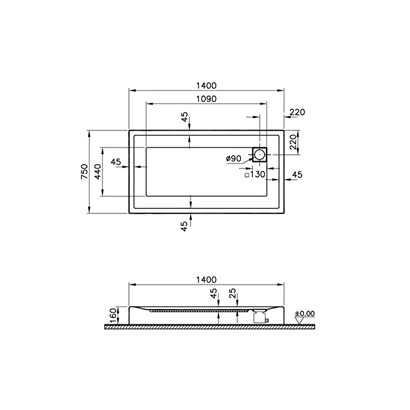 Vitra T Monoblok Duş Teknesi 140x75 cm