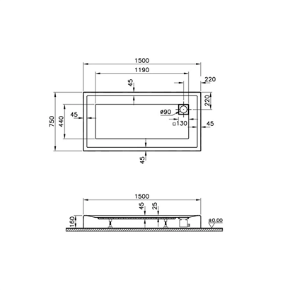 Vitra T Monoblok Duş Teknesi 150x75 cm