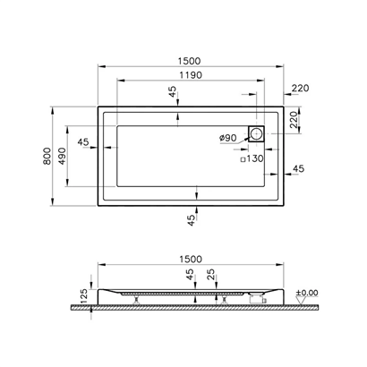 Vitra T Monoblok Duş Teknesi 150x80 cm