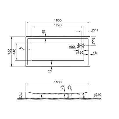 Vitra T Monoblok Duş Teknesi 160x75 cm