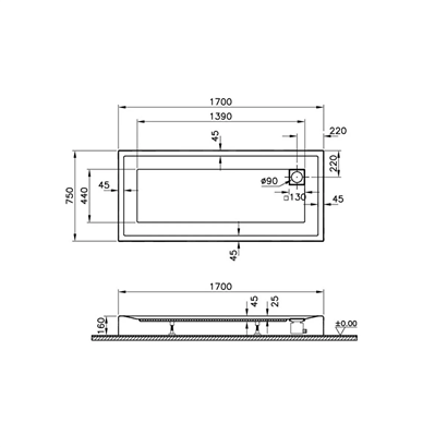 Vitra T Monoblok Duş Teknesi 170x75 cm