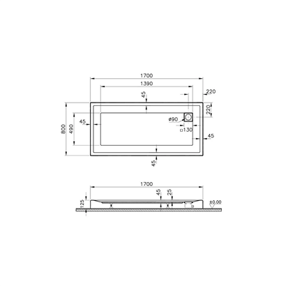 Vitra T Monoblok Duş Teknesi 170x80 cm