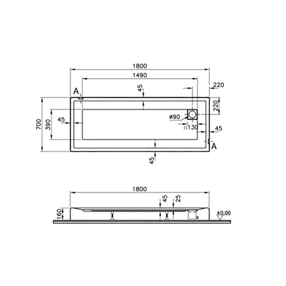 Vitra T Monoblok Duş Teknesi 180x70 cm