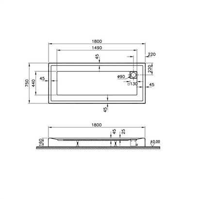 Vitra T Monoblok Duş Teknesi 180x75 cm