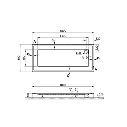 Vitra T Monoblok Duş Teknesi 180x80 cm