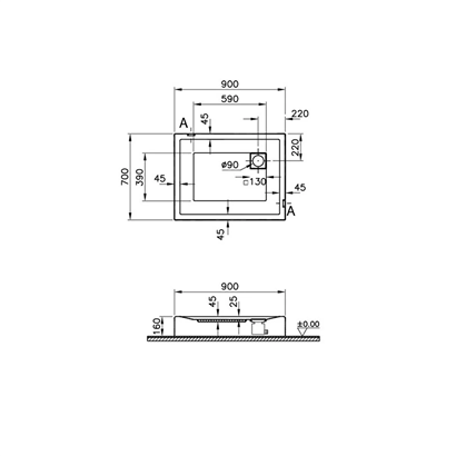 Vitra T Monoblok Duş Teknesi 90x70 cm