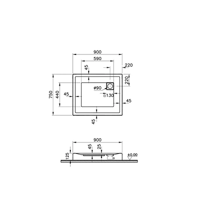 Vitra T Monoblok Duş Teknesi 90x75 cm