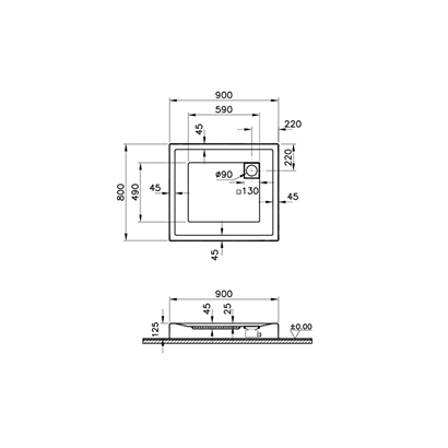 Vitra T Monoblok Duş Teknesi 90x80 cm