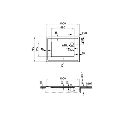 Vitra T Sıfır Zemin Duş Teknesi 100x75 cm