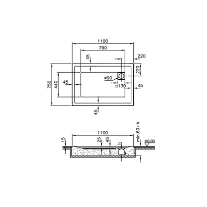 Vitra T Sıfır Zemin Duş Teknesi 110x75 cm