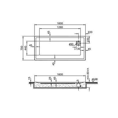 Vitra T Sıfır Zemin Duş Teknesi 160x75 cm