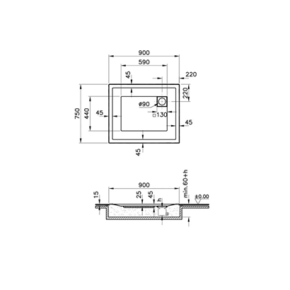 Vitra T Sıfır Zemin Duş Teknesi 90x75 cm