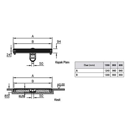Vitra Thin-Cut Duş Kanalı 120 cm DK100 Yandan H:60 Parlak Altın