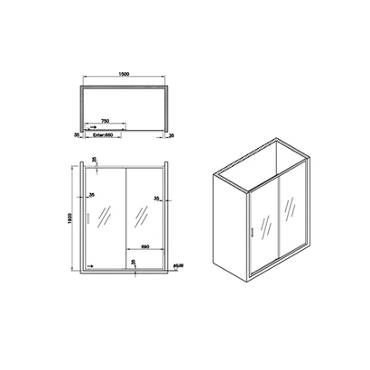 Vitra Üniversal 1 Sabit 1 Kayar Sefaf Sürgülü Duşakabin 150 cm Parlak Gümüş