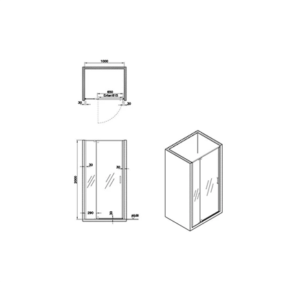 Vitra Üniversal Tek Sabit 1 Açılır Kapı Sefaf Duşakabin 100 cm Mat Siyah