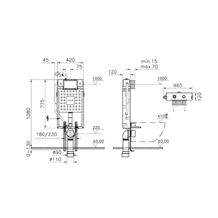 Vitra V-Fix Prime 12 Cm Asma Klozetler İçin Kalın Metal Ayaklı Gömme Rezervuar 3/6 L