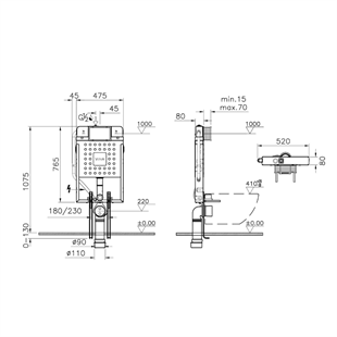 Vitra V8 Asma Klozetler İçin Gömme Rezervuar 8 Cm, 3/6 L İnce Metal Ayaklı