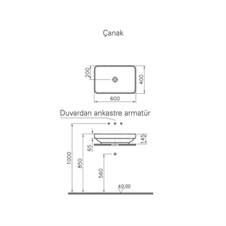 Vitra Water Jewels Dikdörtgen Çanak Lavabo, 60 Cm