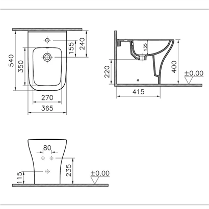 Vitra Zentrum Square Yerden Bide, 54 Cm