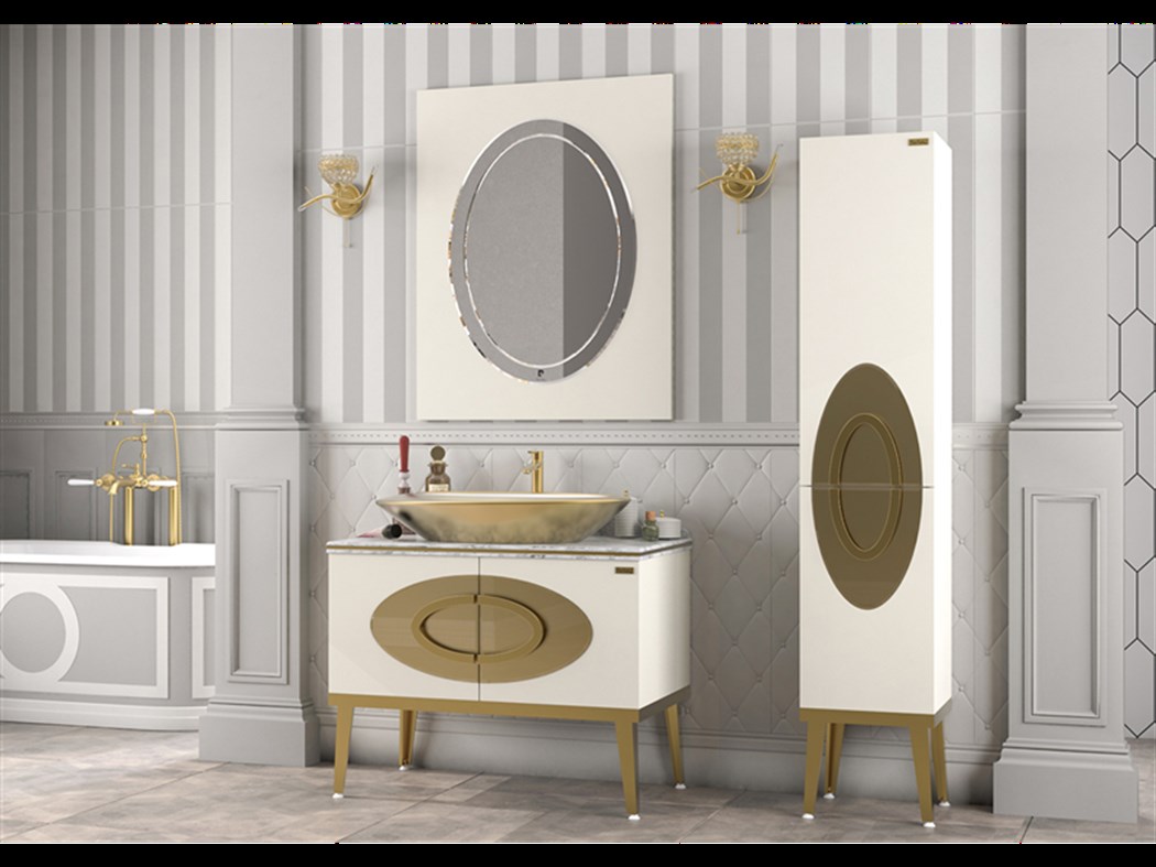 Pierre Cardin Saturn White Gold 90 cm Banyo Dolabı | Bauzade