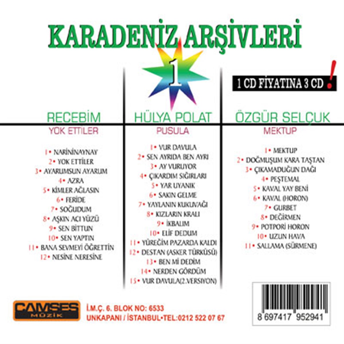 Karadeniz Arşivleri - Karadeniz Arşivleri 1 / Recebim & Hülya Polat & Özgür  Selçuk | esenshop - Plak, LP, CD, DVD