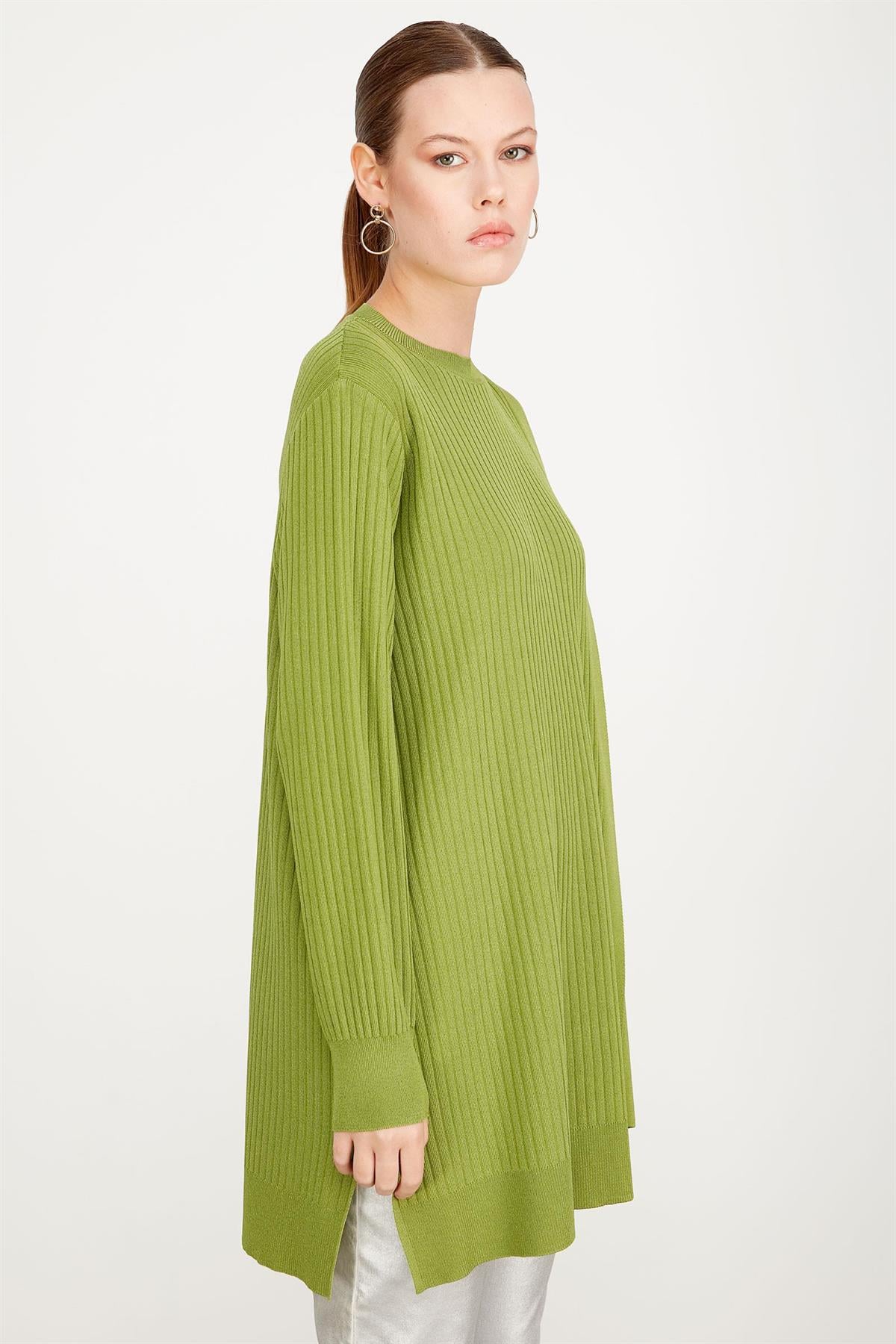 ASİMETRİK DETAYLI RAYON TUNİK YEŞİL