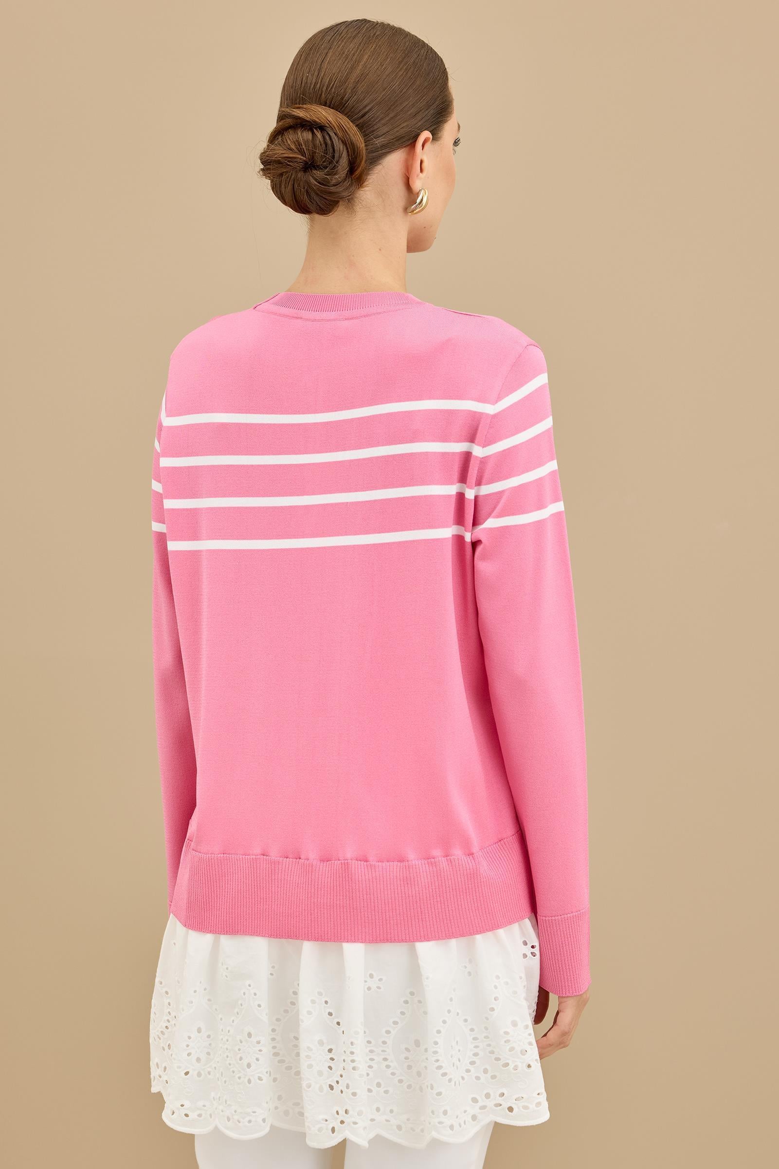 Arkası Güpür Çizgili Rayon Tunik PEMBE