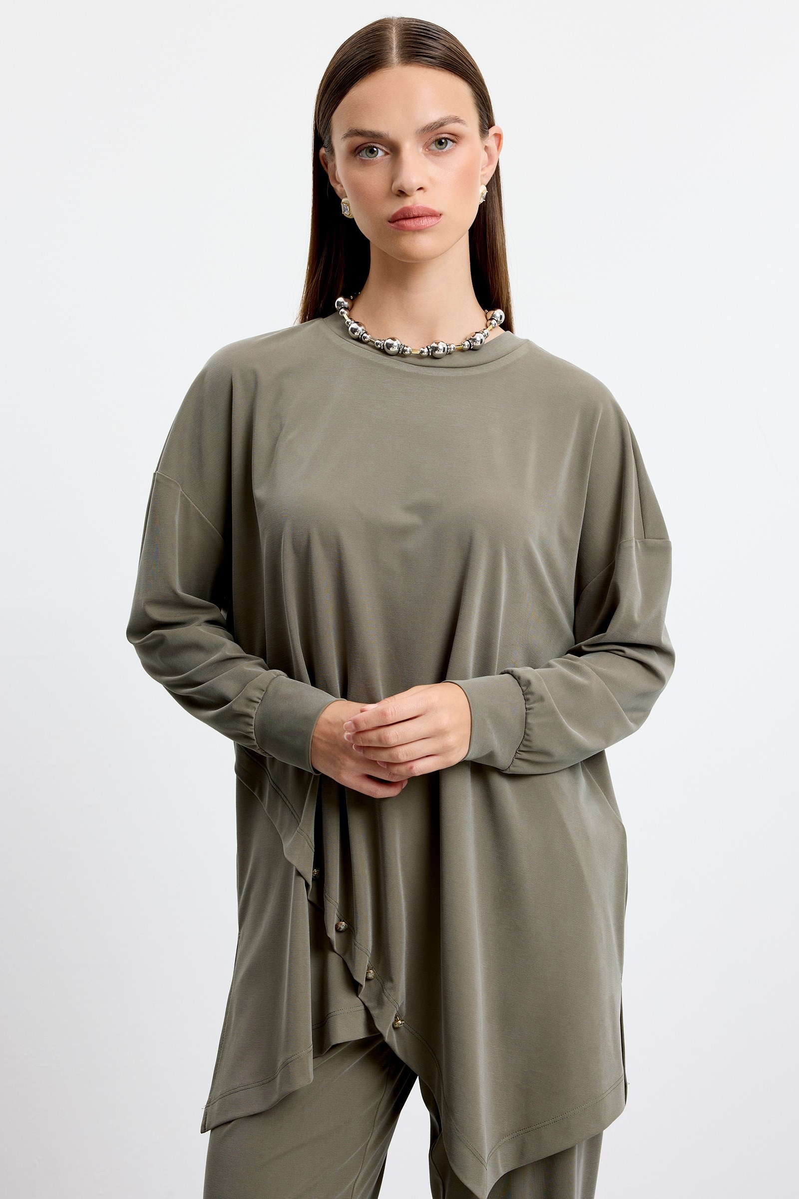 Asimetrik Tunik Pantolonlu Takım HAKİ