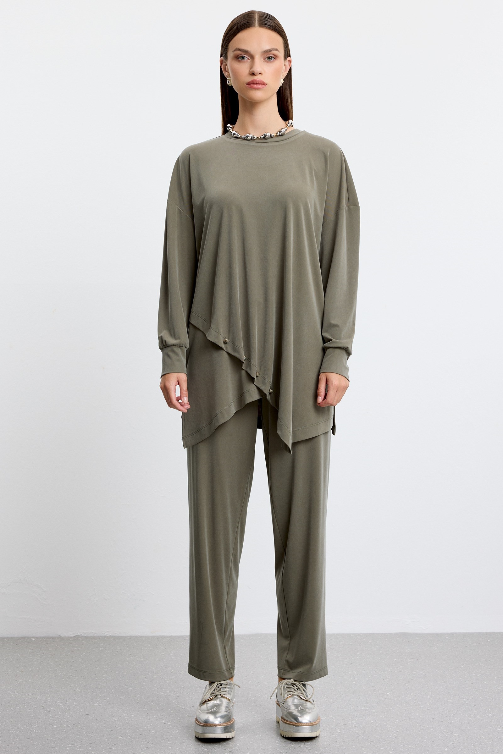 Asimetrik Tunik Pantolonlu Takım HAKİ