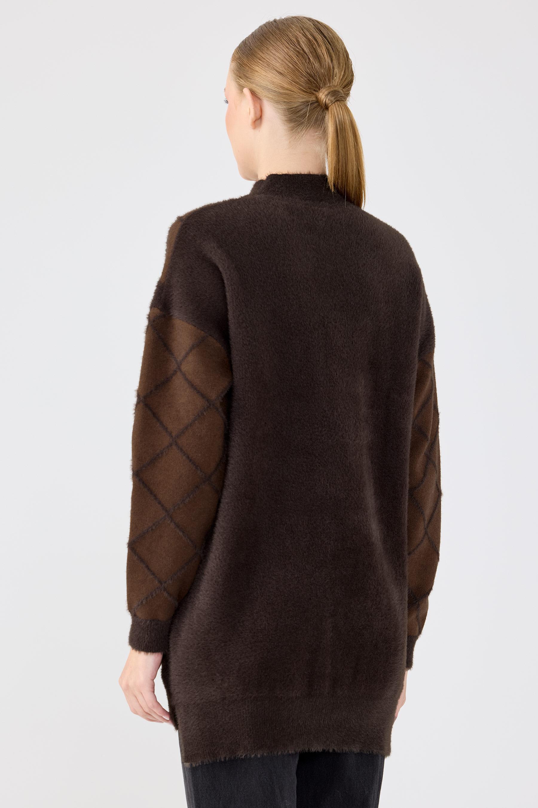 BAKLAVA DESENLİ MİNK TUNİK KAHVE