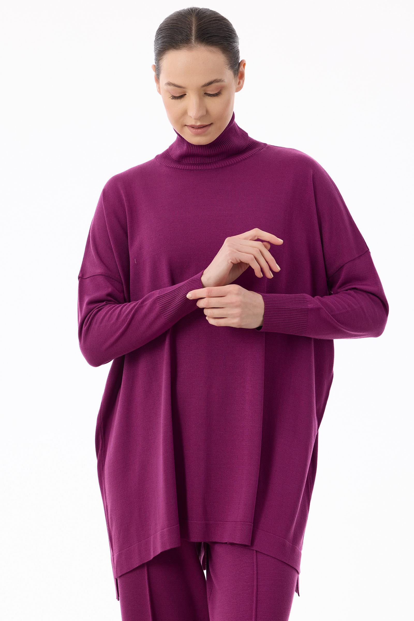 Balıkçı Yaka Oversize Basic Triko Tunik ERGUVAN