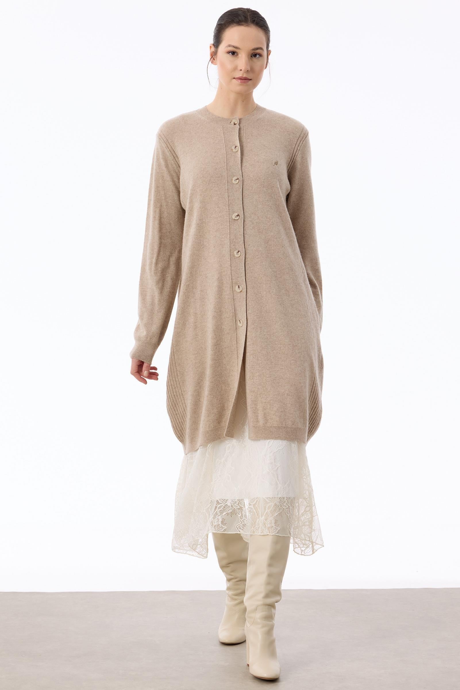 Basic Kaşmir Uzun Hırka BEJ