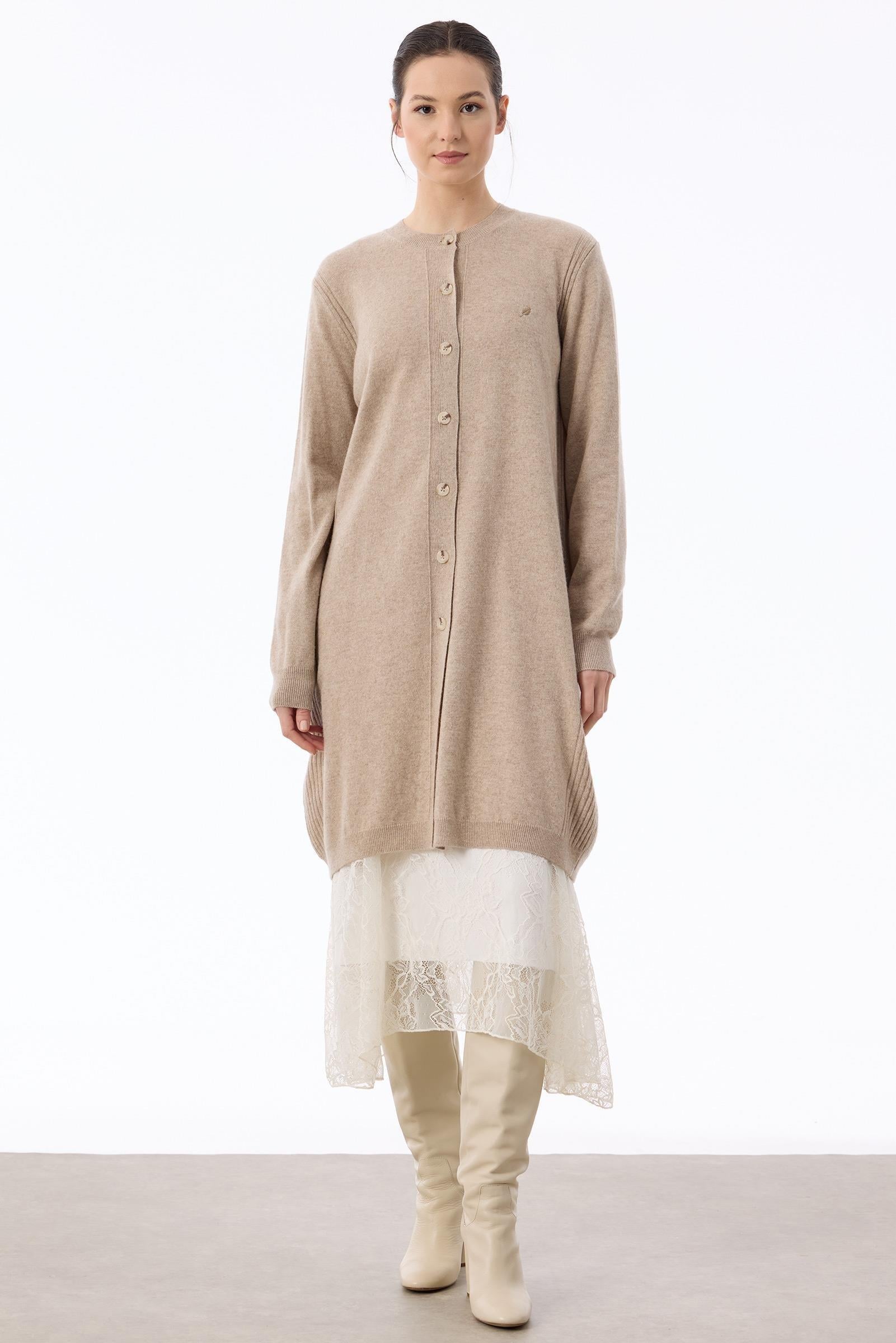 Basic Kaşmir Uzun Hırka BEJ