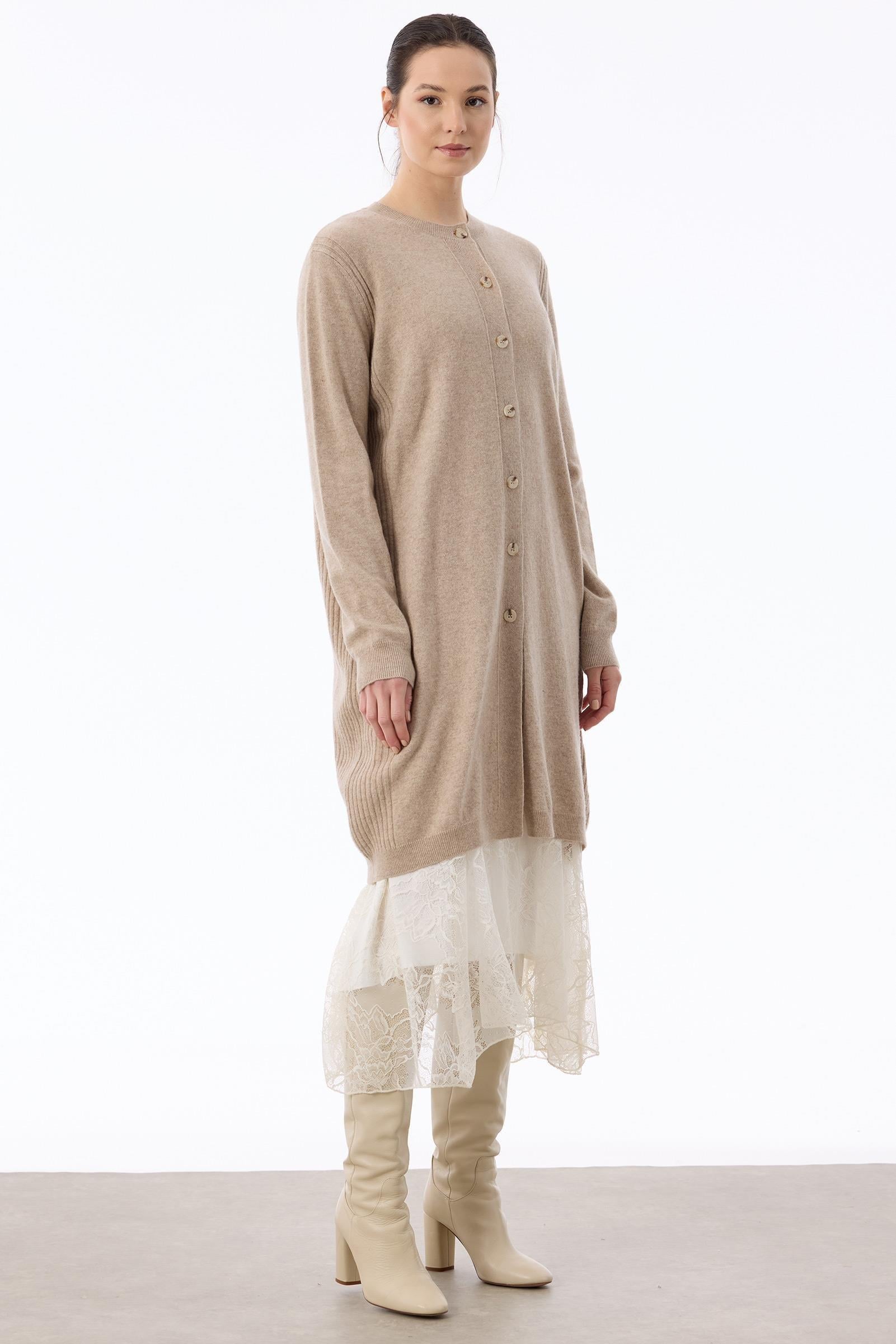 Basic Kaşmir Uzun Hırka BEJ