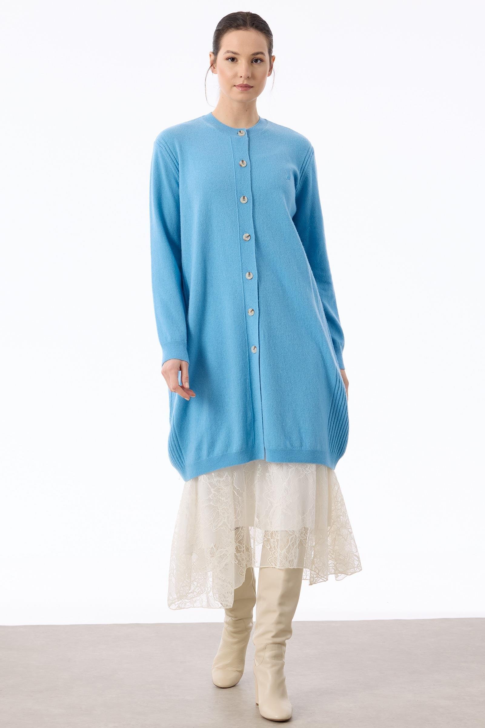 Basic Kaşmir Uzun Hırka MAVİ