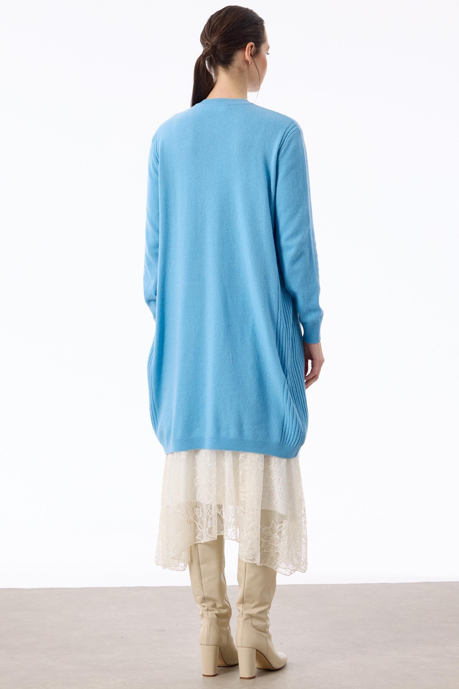 Basic Kaşmir Uzun Hırka MAVİ