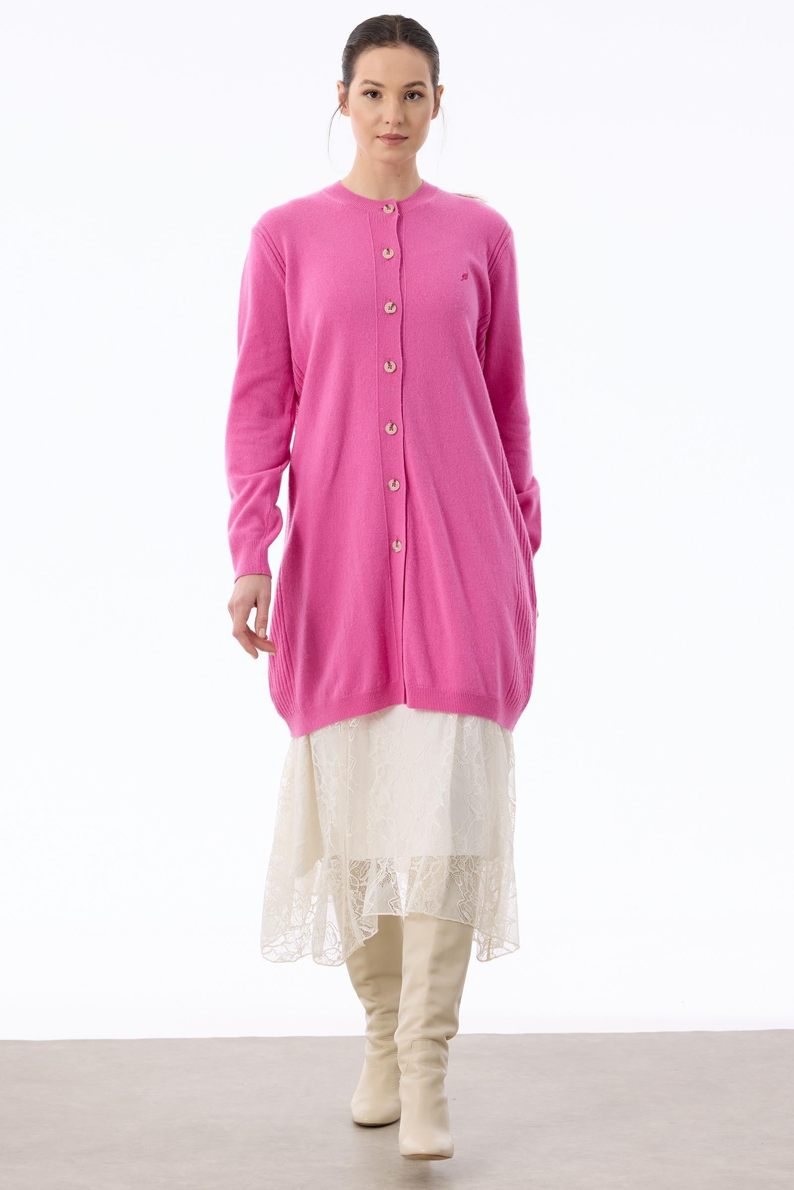 Basic Kaşmir Uzun Hırka PEMBE