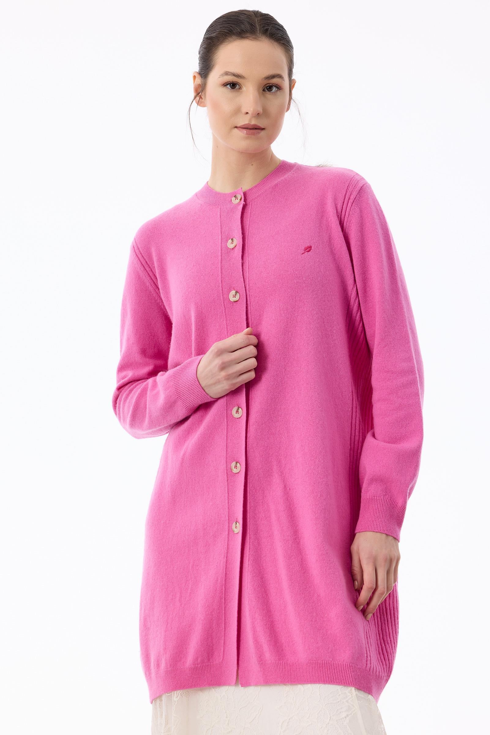 Basic Kaşmir Uzun Hırka PEMBE