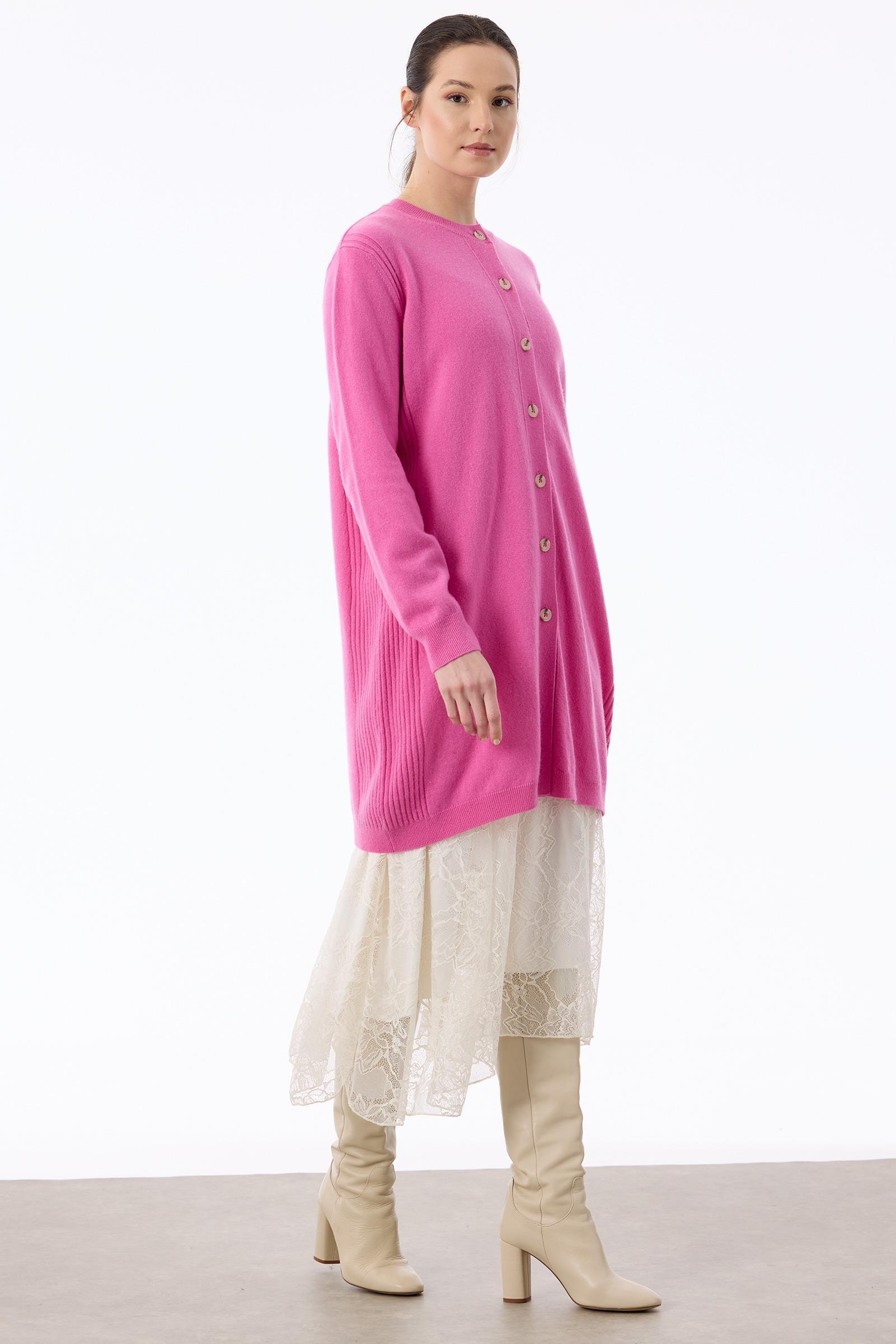 Basic Kaşmir Uzun Hırka PEMBE