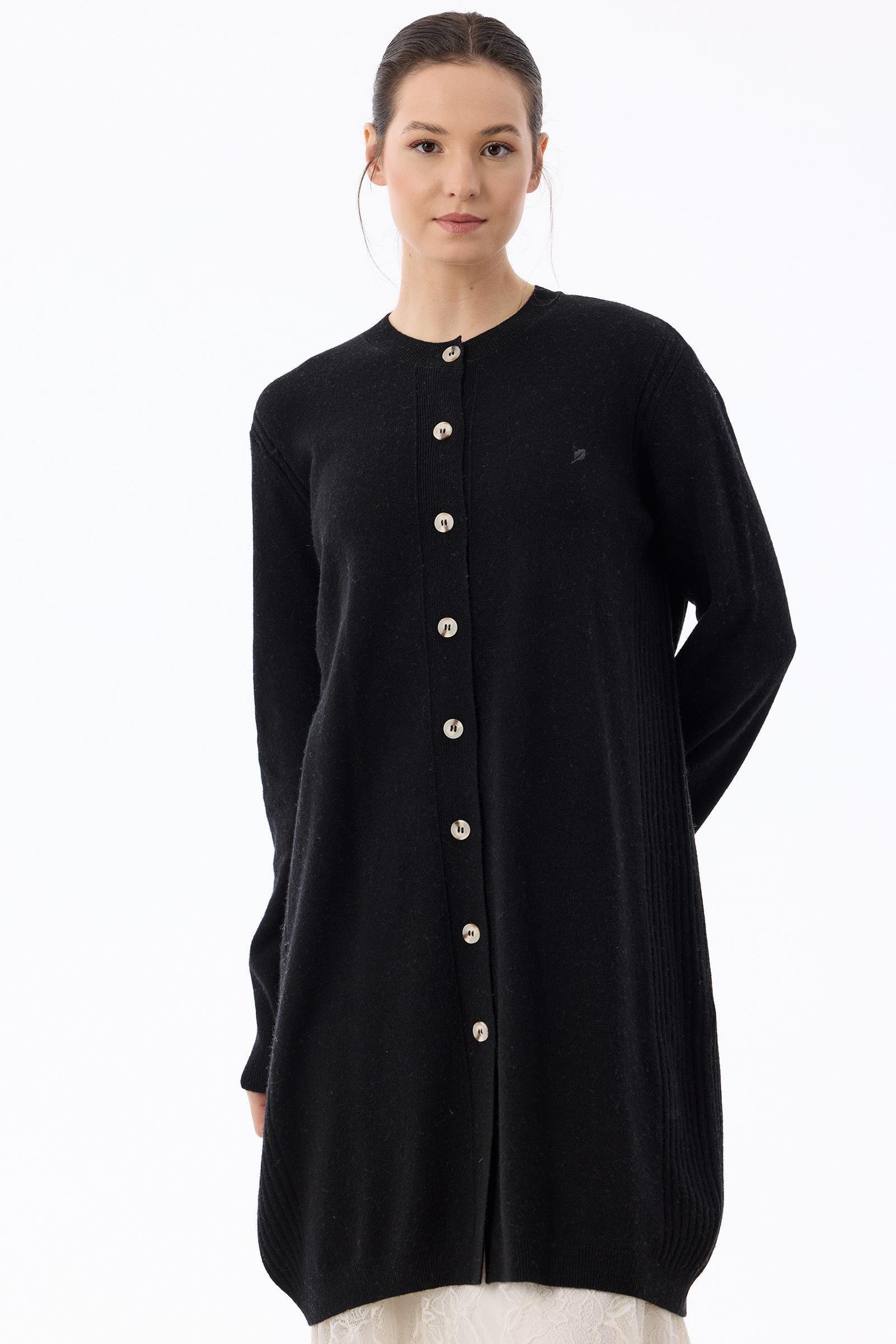 Basic Kaşmir Uzun Hırka SİYAH